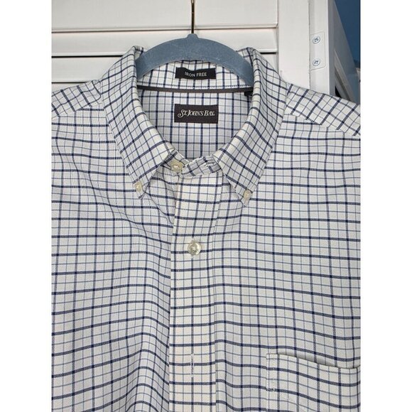 St. Johns Bay Iron-Free Medium Plaid Button-Down Shirt 100% Cotton White & Blue - Picture 16 of 16